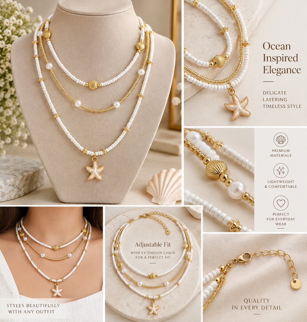 Pearl strand choker necklace worn by woman